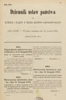 Dziennik Ustaw Państwa dla Królestw i Krajów w Radzie Państwa Reprezentowanych. 1892, cz. 74