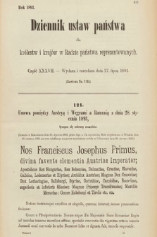 Dziennik Ustaw Państwa dla Królestw i Krajów w Radzie Państwa Reprezentowanych. 1893, cz. 37