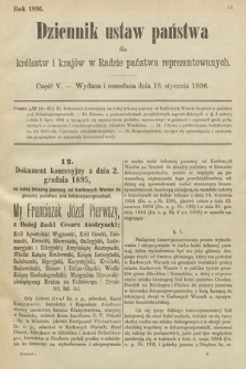 Dziennik Ustaw Państwa dla Królestw i Krajów w Radzie Państwa Reprezentowanych. 1896, cz. 5