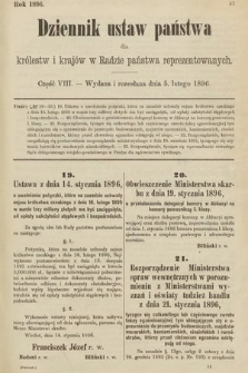 Dziennik Ustaw Państwa dla Królestw i Krajów w Radzie Państwa Reprezentowanych. 1896, cz. 8