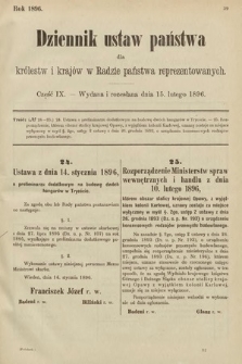 Dziennik Ustaw Państwa dla Królestw i Krajów w Radzie Państwa Reprezentowanych. 1896, cz. 9