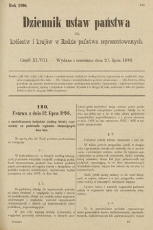 Dziennik Ustaw Państwa dla Królestw i Krajów w Radzie Państwa Reprezentowanych. 1896, cz. 48