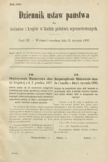 Dziennik Ustaw Państwa dla Królestw i Krajów w Radzie Państwa Reprezentowanych. 1898, cz. 3