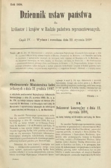 Dziennik Ustaw Państwa dla Królestw i Krajów w Radzie Państwa Reprezentowanych. 1898, cz. 4