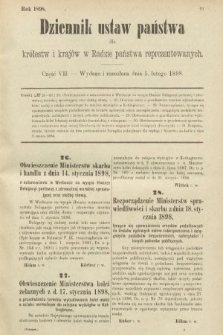 Dziennik Ustaw Państwa dla Królestw i Krajów w Radzie Państwa Reprezentowanych. 1898, cz. 7