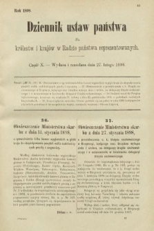 Dziennik Ustaw Państwa dla Królestw i Krajów w Radzie Państwa Reprezentowanych. 1898, cz. 10