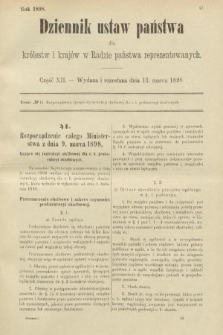 Dziennik Ustaw Państwa dla Królestw i Krajów w Radzie Państwa Reprezentowanych. 1898, cz. 12