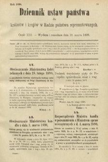 Dziennik Ustaw Państwa dla Królestw i Krajów w Radzie Państwa Reprezentowanych. 1898, cz. 13