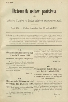 Dziennik Ustaw Państwa dla Królestw i Krajów w Radzie Państwa Reprezentowanych. 1898, cz. 14