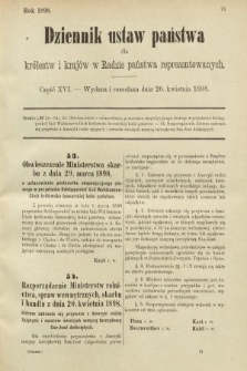 Dziennik Ustaw Państwa dla Królestw i Krajów w Radzie Państwa Reprezentowanych. 1898, cz. 16
