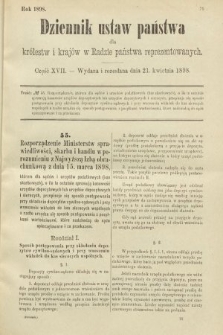 Dziennik Ustaw Państwa dla Królestw i Krajów w Radzie Państwa Reprezentowanych. 1898, cz. 17