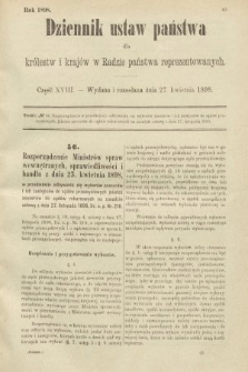 Dziennik Ustaw Państwa dla Królestw i Krajów w Radzie Państwa Reprezentowanych. 1898, cz. 18
