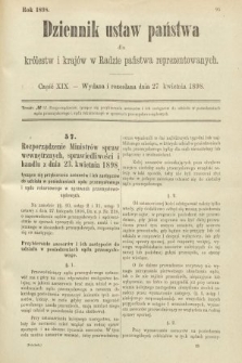 Dziennik Ustaw Państwa dla Królestw i Krajów w Radzie Państwa Reprezentowanych. 1898, cz. 19