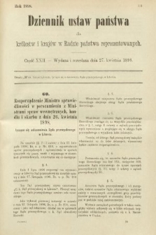 Dziennik Ustaw Państwa dla Królestw i Krajów w Radzie Państwa Reprezentowanych. 1898, cz. 22