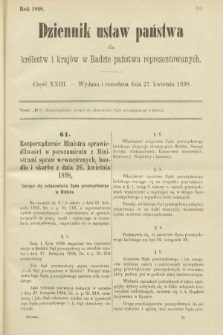 Dziennik Ustaw Państwa dla Królestw i Krajów w Radzie Państwa Reprezentowanych. 1898, cz. 23