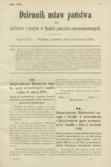 Dziennik Ustaw Państwa dla Królestw i Krajów w Radzie Państwa Reprezentowanych. 1898, cz. 24