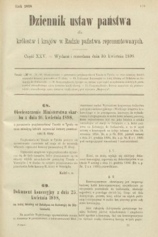 Dziennik Ustaw Państwa dla Królestw i Krajów w Radzie Państwa Reprezentowanych. 1898, cz. 25