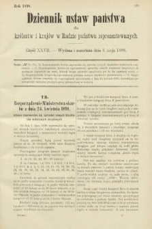Dziennik Ustaw Państwa dla Królestw i Krajów w Radzie Państwa Reprezentowanych. 1898, cz. 27