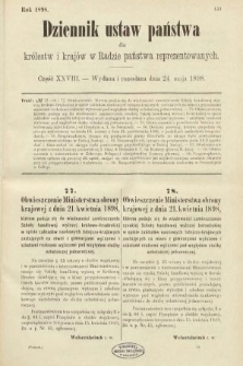 Dziennik Ustaw Państwa dla Królestw i Krajów w Radzie Państwa Reprezentowanych. 1898, cz. 28