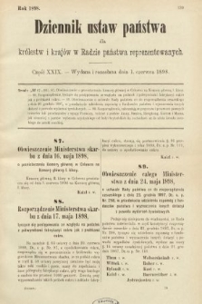 Dziennik Ustaw Państwa dla Królestw i Krajów w Radzie Państwa Reprezentowanych. 1898, cz. 29