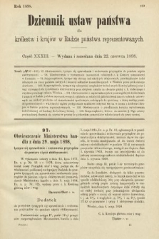 Dziennik Ustaw Państwa dla Królestw i Krajów w Radzie Państwa Reprezentowanych. 1898, cz. 33