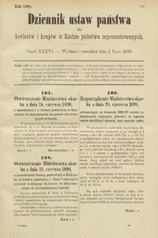 Dziennik Ustaw Państwa dla Królestw i Krajów w Radzie Państwa Reprezentowanych. 1898, cz. 36