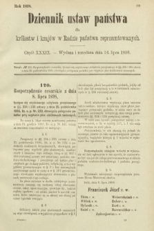 Dziennik Ustaw Państwa dla Królestw i Krajów w Radzie Państwa Reprezentowanych. 1898, cz. 39