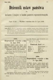 Dziennik Ustaw Państwa dla Królestw i Krajów w Radzie Państwa Reprezentowanych. 1898, cz. 43