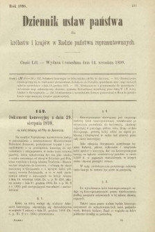 Dziennik Ustaw Państwa dla Królestw i Krajów w Radzie Państwa Reprezentowanych. 1898, cz. 52