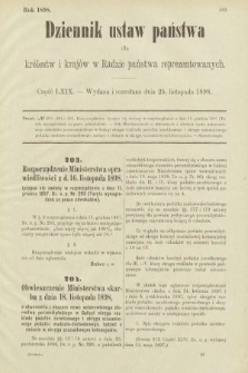 Dziennik Ustaw Państwa dla Królestw i Krajów w Radzie Państwa Reprezentowanych. 1898, cz. 69