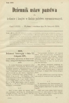 Dziennik Ustaw Państwa dla Królestw i Krajów w Radzie Państwa Reprezentowanych. 1898, cz. 72