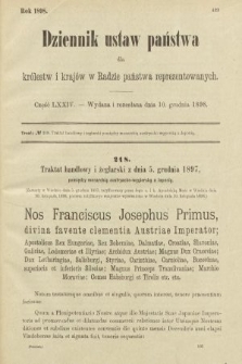 Dziennik Ustaw Państwa dla Królestw i Krajów w Radzie Państwa Reprezentowanych. 1898, cz. 74