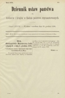 Dziennik Ustaw Państwa dla Królestw i Krajów w Radzie Państwa Reprezentowanych. 1898, cz. 77