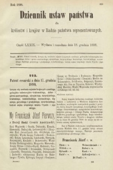 Dziennik Ustaw Państwa dla Królestw i Krajów w Radzie Państwa Reprezentowanych. 1898, cz. 79