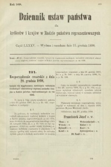 Dziennik Ustaw Państwa dla Królestw i Krajów w Radzie Państwa Reprezentowanych. 1898, cz. 85