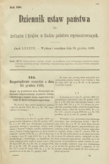 Dziennik Ustaw Państwa dla Królestw i Krajów w Radzie Państwa Reprezentowanych. 1898, cz. 87