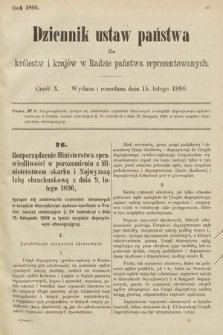 Dziennik Ustaw Państwa dla Królestw i Krajów w Radzie Państwa Reprezentowanych. 1896, cz. 10