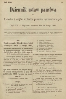 Dziennik Ustaw Państwa dla Królestw i Krajów w Radzie Państwa Reprezentowanych. 1896, cz. 12