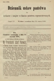Dziennik Ustaw Państwa dla Królestw i Krajów w Radzie Państwa Reprezentowanych. 1896, cz. 15