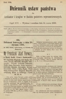 Dziennik Ustaw Państwa dla Królestw i Krajów w Radzie Państwa Reprezentowanych. 1896, cz. 16