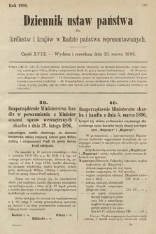 Dziennik Ustaw Państwa dla Królestw i Krajów w Radzie Państwa Reprezentowanych. 1896, cz. 18