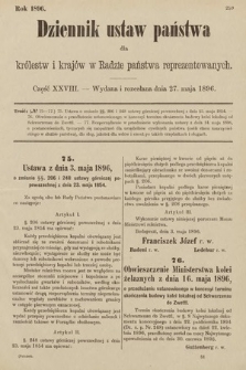 Dziennik Ustaw Państwa dla Królestw i Krajów w Radzie Państwa Reprezentowanych. 1896, cz. 28