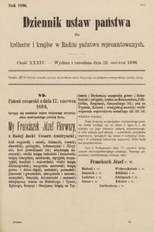 Dziennik Ustaw Państwa dla Królestw i Krajów w Radzie Państwa Reprezentowanych. 1896, cz. 34