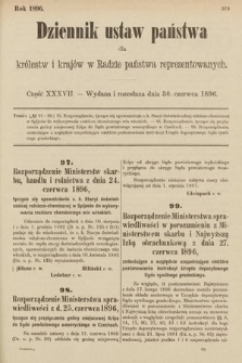 Dziennik Ustaw Państwa dla Królestw i Krajów w Radzie Państwa Reprezentowanych. 1896, cz. 37