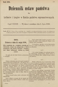 Dziennik Ustaw Państwa dla Królestw i Krajów w Radzie Państwa Reprezentowanych. 1896, cz. 39