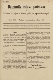 Dziennik Ustaw Państwa dla Królestw i Krajów w Radzie Państwa Reprezentowanych. 1896, cz. 41