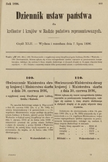 Dziennik Ustaw Państwa dla Królestw i Krajów w Radzie Państwa Reprezentowanych. 1896, cz. 42