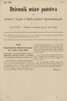 Dziennik Ustaw Państwa dla Królestw i Krajów w Radzie Państwa Reprezentowanych. 1896, cz. 43