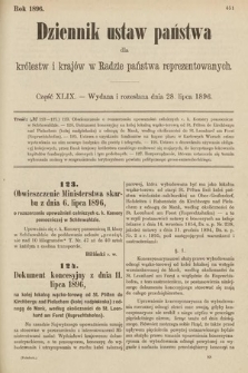 Dziennik Ustaw Państwa dla Królestw i Krajów w Radzie Państwa Reprezentowanych. 1896, cz. 49