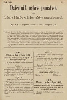 Dziennik Ustaw Państwa dla Królestw i Krajów w Radzie Państwa Reprezentowanych. 1896, cz. 52